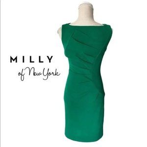 milly emerald green dress Ravi Hammered Satin Ruffle Dress in Green|MILLY main image 0